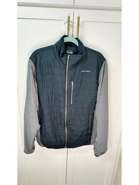 Banded Mens Quilted Jacket XL Gray Sleeves Full-Zip Casual Wear Lightweight EUC